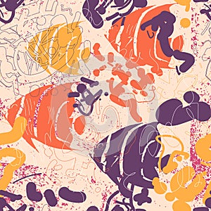 Vector seamless pattern with fishes and lines