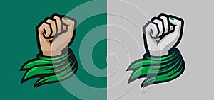 Female Raised Fist with Green Kerchief Scarf Cloth, vector illustration photo