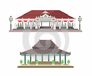 Keraton Yogyakarta Traditional Building Set Illustration Vector photo