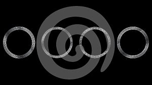 Silver Greek key border frames in circle. Round silver frame, ancient pattern. Vector Silver Greek key frames.