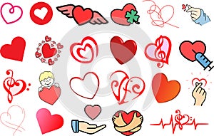 Abstract red heart collection design on white