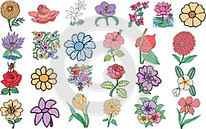 Abstract flower collection design on white