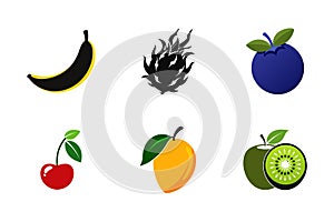 Vector Icon Set of Fruit Silhouettes on a White Background