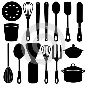 Comprehensive Kitchen Tools Silhouette Vector Collection Essential Cooking Utensils.
