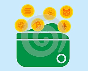 Crypto wallet that contains 6 popular coins. BTC, ETH, SOL, ADA, ONDO, and SHIB