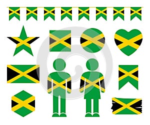 Jamayka flag set. Isolated Jamaican flag on white background