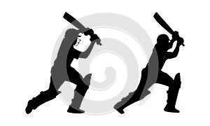 Set of Cricket Batsman hit action silhouette vector art