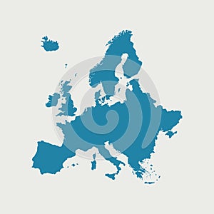 Highly detailed blue map of Europe with selected countries.