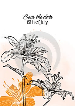 Save the date Tiger Lily line art A4 format. photo