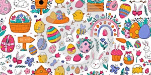 easter seamless pattern with colorful doodles