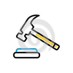 Multi color icon for Hammer, knocker and tool