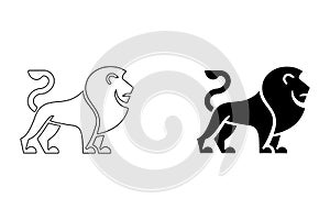 Lion Illustration in Line Art and Solid Black Styles.