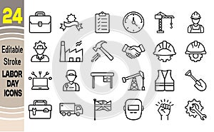 Editable stroke labor day icon set