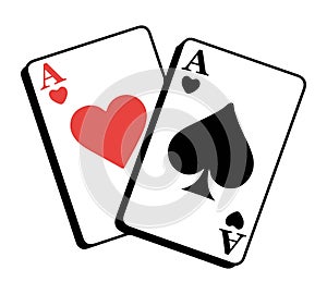 Two Playing Cards, Ace of Hearts and Ace of Spades