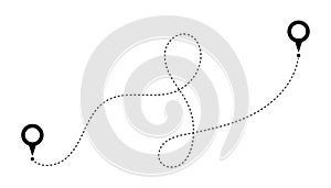 Route icon between two points with dotted line. GPS navigation line route mark. one line location pointer. dotted path