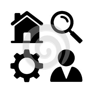 A vector icon set of four web navigation buttons in a silhouette style.