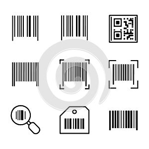 Barcode Icon Set. Collection of Barcode and QR Code Icons.