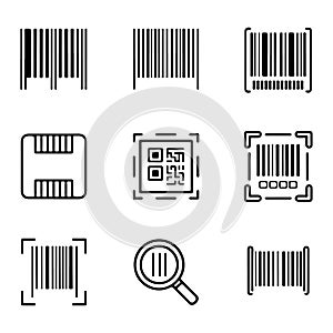 Barcode Icon Set. Collection of Barcode and QR Code Icons.