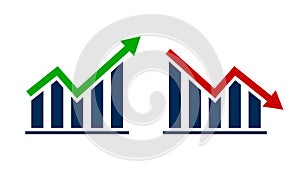 Financial arrows up and down. chart increase, decrease sign with green and red arrows. vector graph with green and red arrows