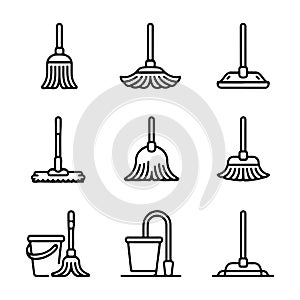 Mop Icon Set for Cleaning. Vector Illustration of Various Cleaning Tools.