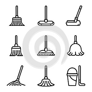 Mop Icon Set for Cleaning. Vector Illustration of Various Cleaning Tools.