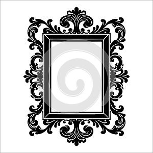 Elegant Black and White Baroque Frame Ornate, Vintage, Decorative,Classic Design Element.