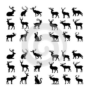 black deer and antlered animal silhouettes collection