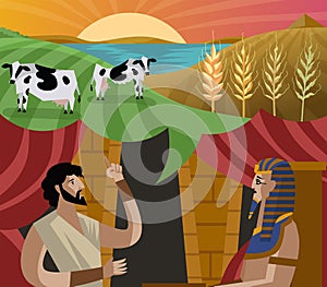 joseph telling pharaoh the dream of cows and wheat spikes