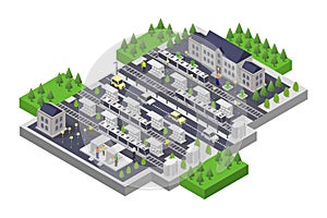 Isometric train station illustrated in vector
