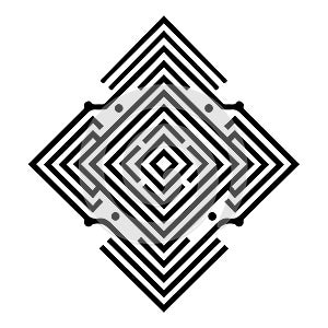 Intricate black and white geometric pattern in cybersigilism style.