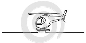 Single Line Drawing of a Helicopter on Ground on white