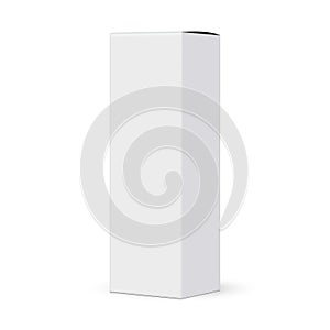 Realistic tall rectangular cardboard box mockup, side view, isolated on white background