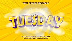 tuesday cartoon text effect vector editable