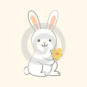 Spring Bunny with Flowers flat vector illustration