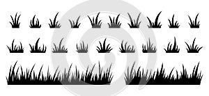 Silhouette of a grass icon set, isolated on a white background, black and white graphic illustration
