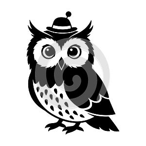 Owl wearing a hat black and white vector