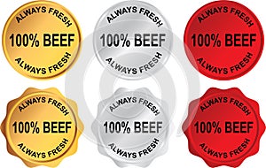 Always Fresh 100% Beef Labels and Quality Guarantee Badges