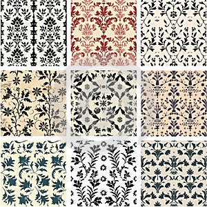 Ornate Seamless Pattern Pack. Historical Reproduction Wallpaper Tile Designs