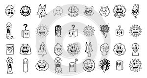 Black and White Outline Drawing of Diverse Character Heads for Logo Design