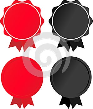 Set of Red and Black Blank Award Badges with Ribbons