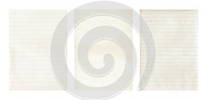 Vintage lined paper sheet set with aged notebook texture for notes