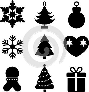 Christmas 9 icon pack silhouette illustration