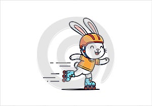 Cute Bunny Running Fast Cartoon Illustration