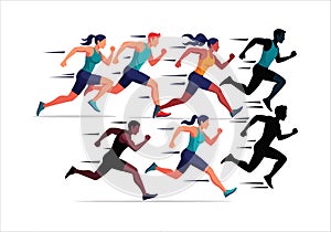 Group of Runners Sprinting Flat Illustration