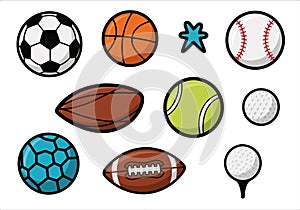 Sports Balls and Equipment Flat Vector Collectiom