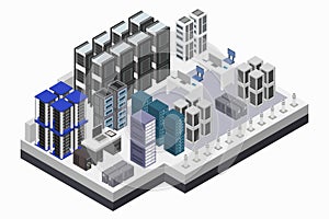 Isometric data storage illustrated in vector