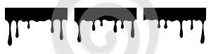 Dripping liquid form, a set of borders of flowing drops, black silhouette isolated, vector illustration