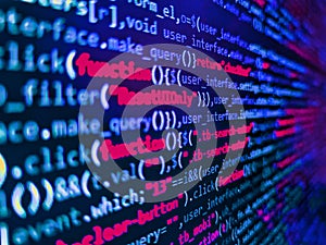 Web abstract programming and created virus on laptop screen. Programming code screen of software developer. Developing programming