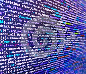 Web abstract programming and created virus on laptop screen. Computing, cyberspace , future and innovation concept. Binary code