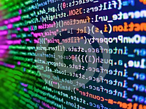 Web abstract programming and created virus on laptop screen. Information technology website coding standards for web design. Php